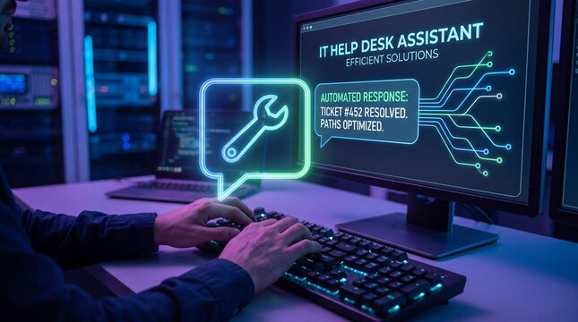 IT professional uses automated AI help desk interface to resolve ticket