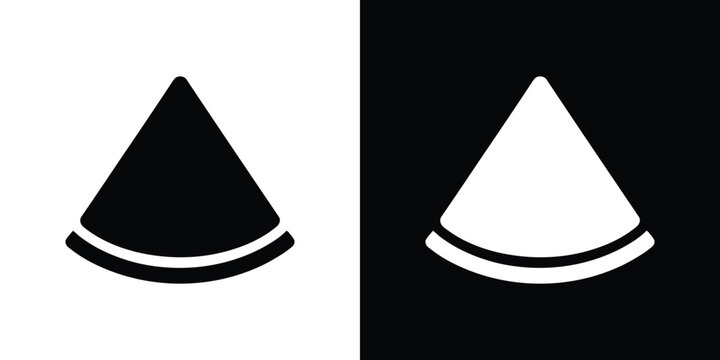 Black and white conical geometric slice on split background, stark contrast cone slice geometric shape