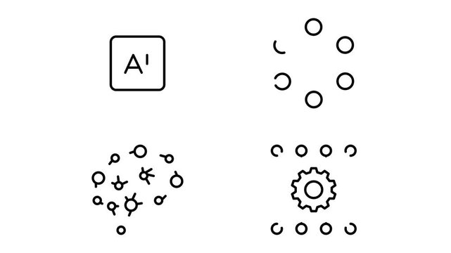 4K Core AI Computing Icon Pack: Dynamic Line Forming Drawing Effect on Transparent Background