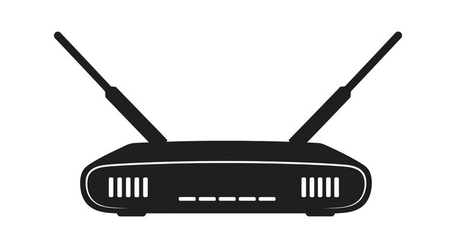 Wireless router with two antennas a black silhouette against a white background