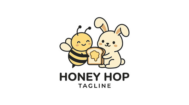 Cute bunny and chick mascot in flat cartoon vector style, perfect for honey branding, children's products, farm businesses, stickers, merchandise, and educational materials.