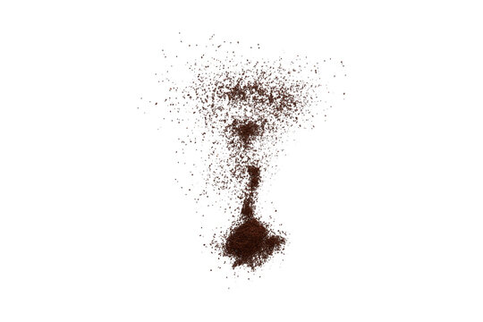 Pile of dry ground coffee powder isolated on white background with espresso caffeine beverage breakfast caffeinated isolated background
