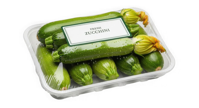 Fresh Zucchinis in Plastic Container, Green Vegetables