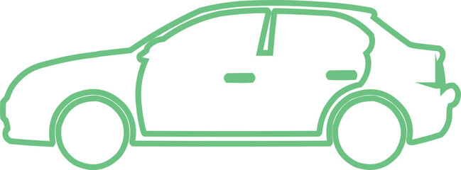 Hatchback car side profile features a green continuous line drawing suitable for eco travel themes. © mstaduri