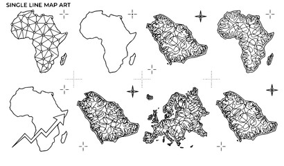 Continental outlines minimalist single line art map collection for modern interior design and geographic illustration © aliful