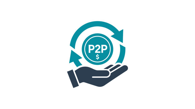 Peer to peer P2P money transfer and financial payment icon.