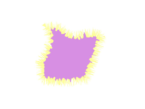 A soft purple irregular shape with a bright yellow fuzzy textured border