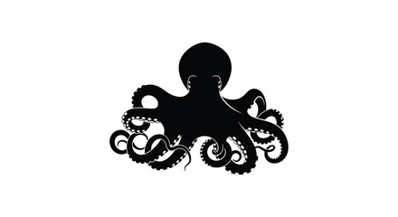 Black octopus silhouette with curled tentacles and spotted suckers a marine animal silhouette © sanu