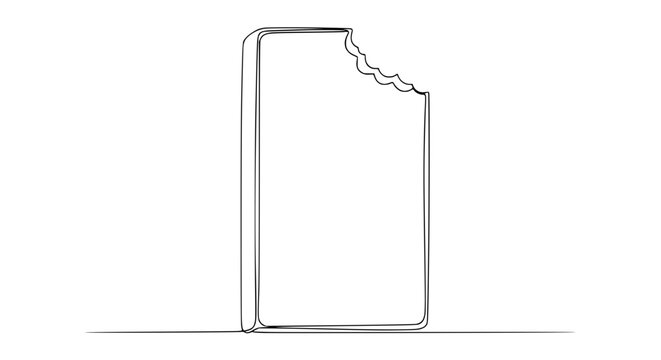 Single Line Drawing of a Bitten Book or Notebook on White Background