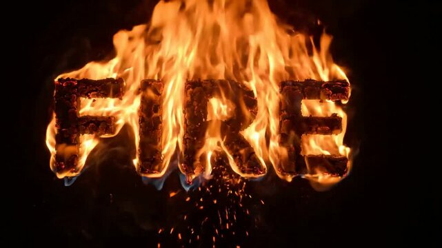 Dynamic Fire Text Animation with Bright Flames.