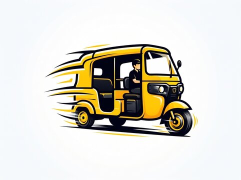 Yellow Electric Auto Rickshaw Vector Illustration on White Background