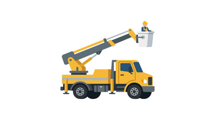 Flat Design Boom Lift Truck with Worker Vector Illustration © Suris