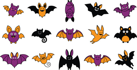 Obraz premium Halloween bat characters in various colors and poses