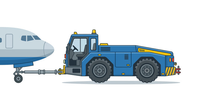 Airport Pushback Tug Towing Airplane Vector Illustration