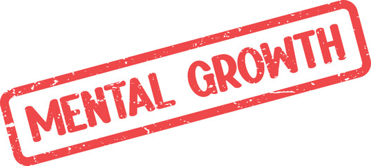 A striking red rectangular rubber stamp boldly presents the phrase MENTAL GROWTH ©  Design_ mn