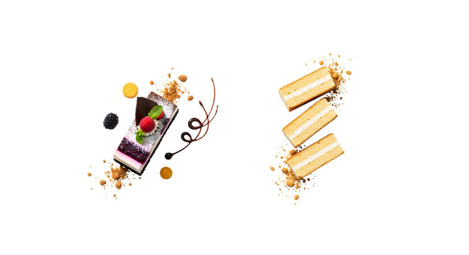 Elegant dessert photography with exploding cakes