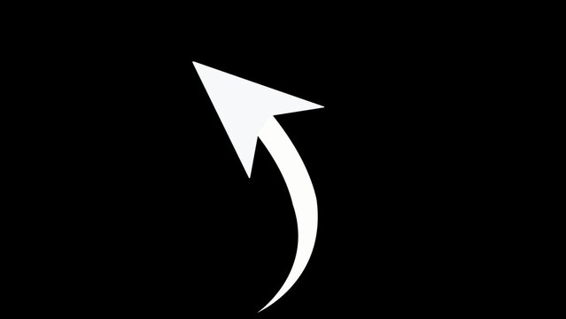 A single white arrow with a curved tail, pointing upwards and to the right, isolated on a black background, representing direction or a call to action
