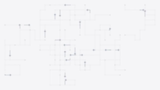 White circuit board traces with light pulses running, digital seamless loop background