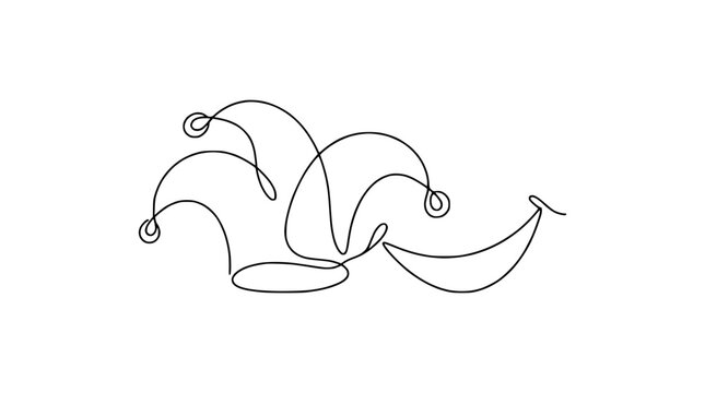Jester Hat Line Art - Minimalist, Single Line Drawing of a Jester Cap