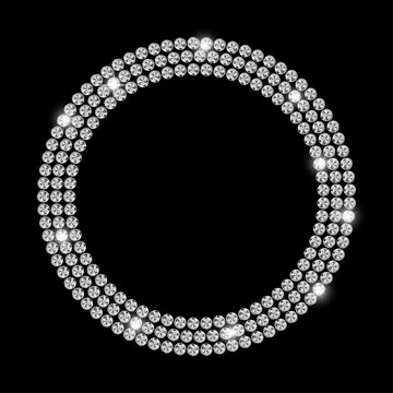 Diamond circle frame on black background sparkling jewelry design element for luxury concepts