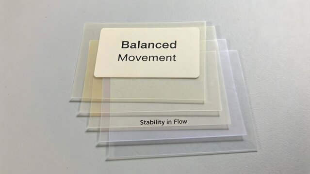 Transparent Sheets Stacked with Labels for Balanced Movement and Stability in Flow on a White Surface