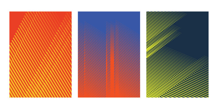 Abstract Colorful Geometric Line Pattern Set with Optical Stripe Backgrounds, Dynamic Linear Texture Collection