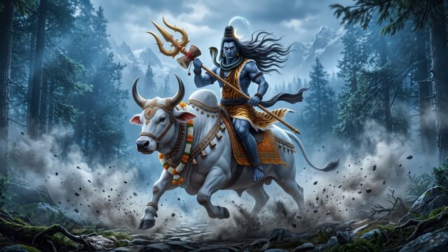 Divine Action Scene of Mahadev Riding Sacred Nandi
