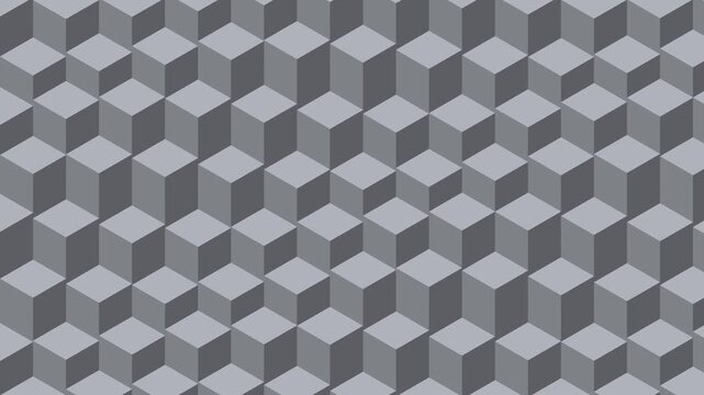 Gray isometric cubes rising and falling in waves, geometric seamless loop background