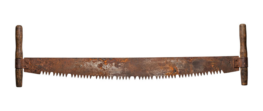 Antique Rusty Two-Man Crosscut Saw Isolated on Transparent Background Vintage Logging Tool