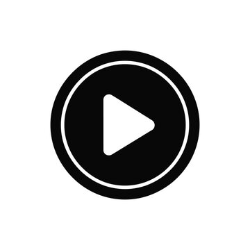 Black and white circular play button on white background, circle pause symbol