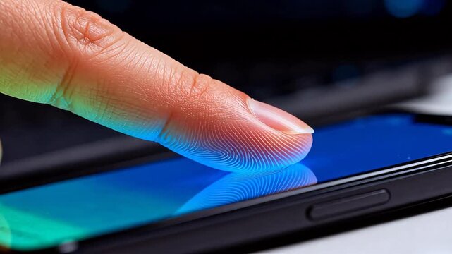 Finger touching smartphone screen