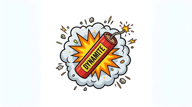 A cartoon explosion occurs with dynamite in a thought bubble overhead.