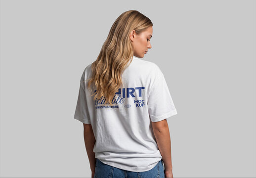Women's White T-Shirt Back Side Mockup