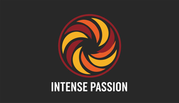 Circular logo design of a camera shutter spiral with yellow and red curves over the text Intense Passion.