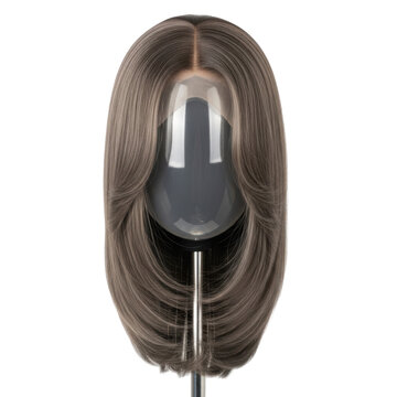 braided human hair wig with lace front cap isolated on transparent background