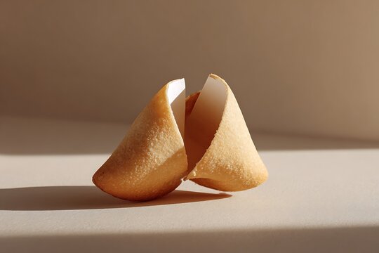 Two fortune cookies casting shadows on a light surface, symbolizing luck and destiny.