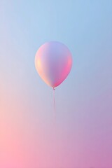 Obraz premium Single pink balloon floating in a gradient sky of soft blue and pink hues, symbolizing freedom and lightness.