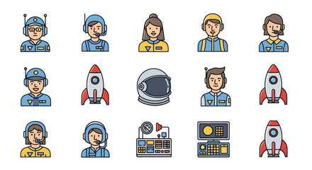Fototapeta premium Space Exploration and Astronaut Icon Set