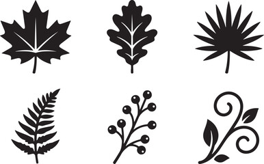 Naklejka premium Black Leaf Silhouette Vector Set | Minimal Botanical Nature Icon Collection