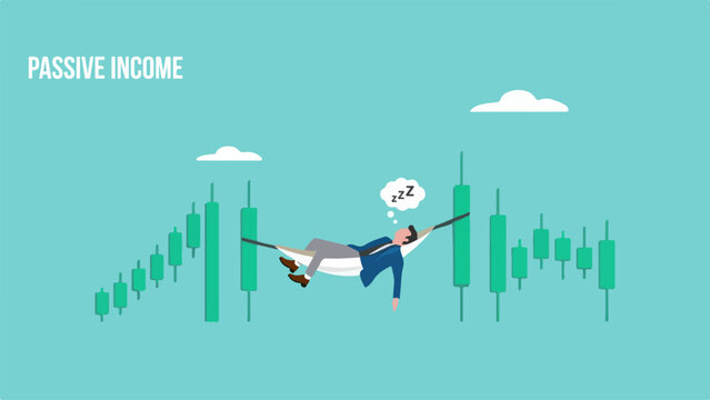 Businessman sleeping in hammock amidst stock market growth
