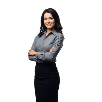 Smiling businesswoman standing with arms crossed isolated on transparent background