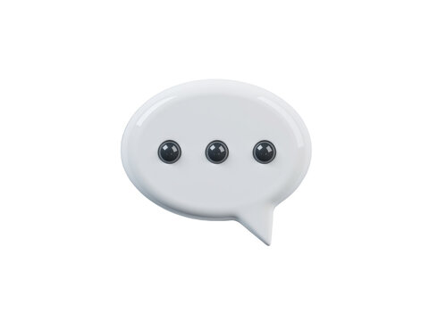 White 3d speech bubble icon representing communication, isolated on transparent background