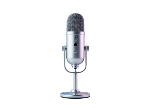 3d metallic condenser microphone icon for broadcasting and podcasting, isolated on transparent background