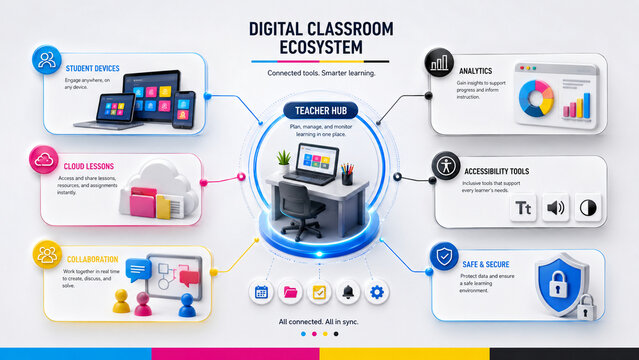 Digital Classroom Ecosystem Infographic Diagram