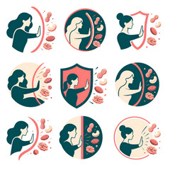 Obraz premium Nut Allergy & Protection Warning Graphic Illustration Icons