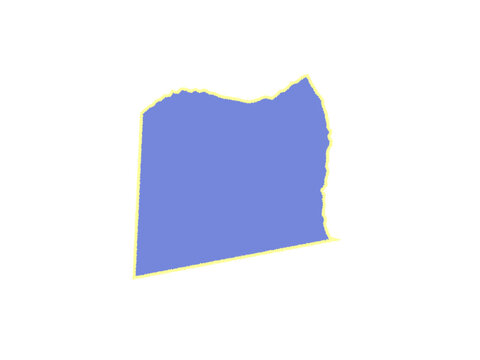 A detailed map of libya with a blue fill and a yellow outline border