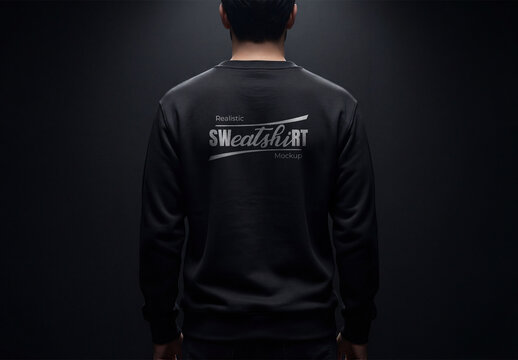 Back View Black Sweatshirt Mockup on Model