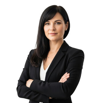 Confident professional business woman with arms crossed isolated on transparent background