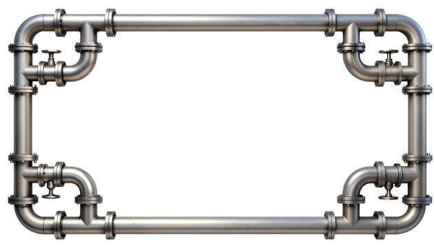 Rectangular Industrial Metal Pipe Frame Design with Decorative Valves for Architectural Framing and Engineering Presentations