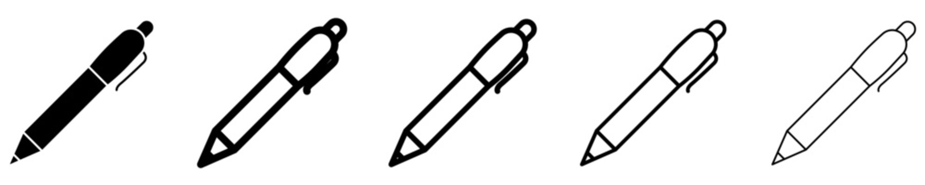 Ballpoint pen flat icon set for writing and education. Vector illustration.
